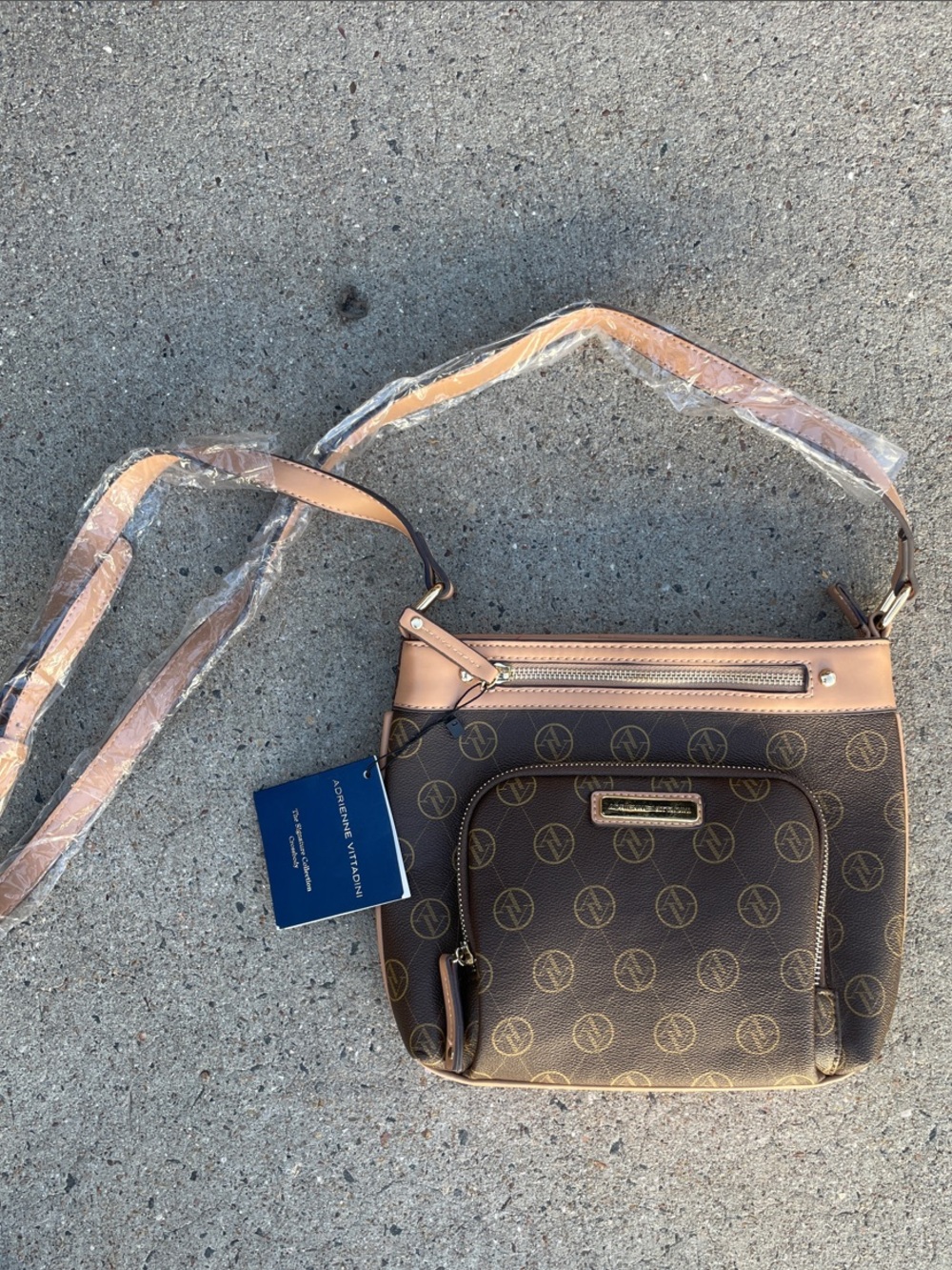 Adrienne Vittadini Brown Crossbody with Tan Trim